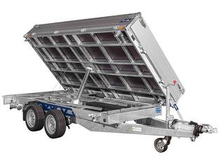 Saris Kipperanhänger K3 - 356 x 184 cm Ladefläche kippt nach links, Ansicht vorn rechts